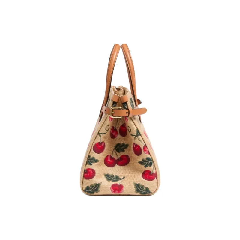 Valentino Raffia Leather Tote Bag, Shopping Bag, Shoulder Bag, Handbag Trumpets Women's Natural-3