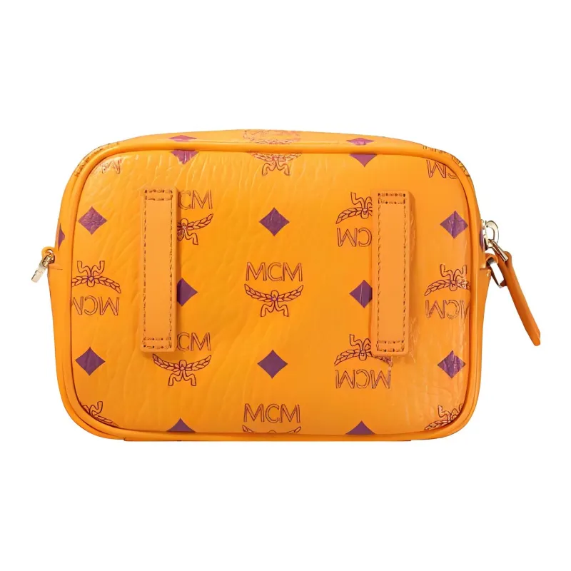 MCM Klassik Visetos Leather Camera Bag, Crossbody Bag, Shoulder Bag Extra Mini Unisex Bright Orange-2