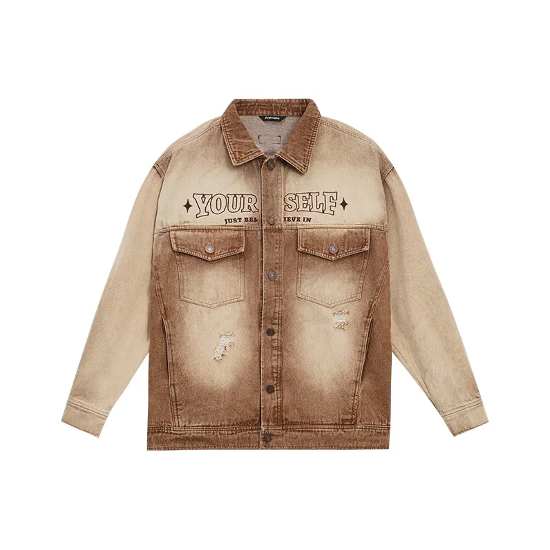 LUJIAMEN Denim Jacket Unisex Coffee-0