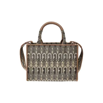 Furla Opportunity Jacquard With Cow Leather Tote Bag Shopping Bag Handbag Shoulder Bag Mini Women's Brown