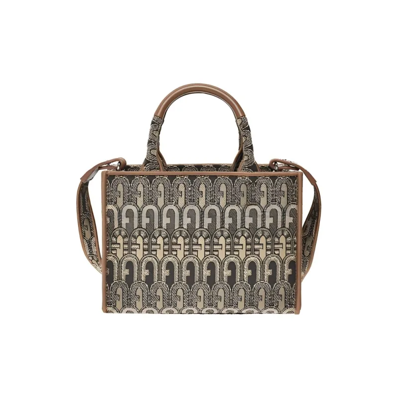 Furla Opportunity Jacquard With Cow Leather Tote Bag Shopping Bag Handbag Shoulder Bag Mini Women's Brown-0