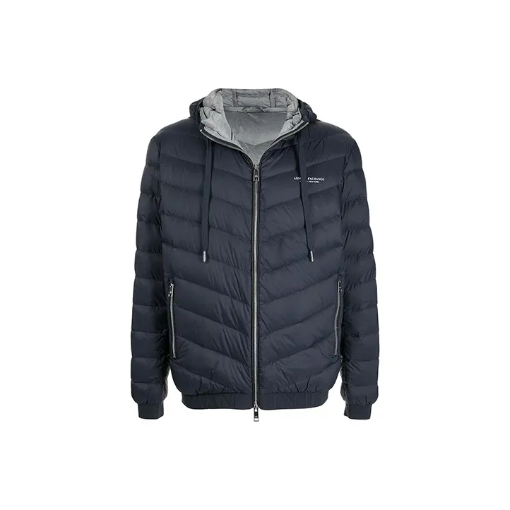 ARMANI EXCHANGE Zipped Hooded Drawstring Down Jacket-0