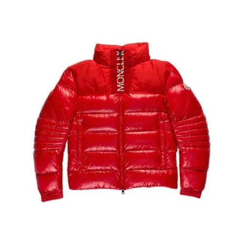 Moncler Letter Solid Color Shiny Stand Collar Down Jacket Men's Red