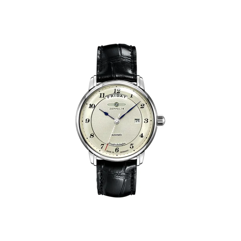ZEPPELIN Automatic Mechanical Movement Men's Watches Watch Silver Dial Stainless Steel Case Cow Leather Strap-0