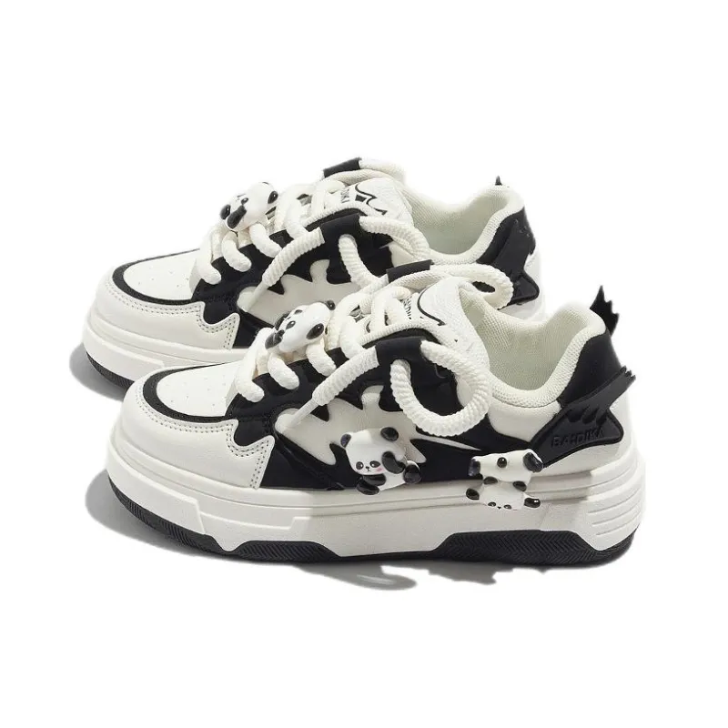 MABEL&CO Abrasion Resistant Lightweight Height Increasing Low Top Skateboard Shoes Women's White Black-1