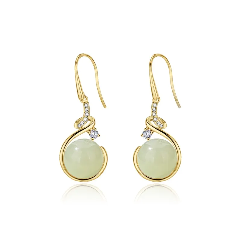 Yarondi Earrings Pale Greenish White Jade Women's-2