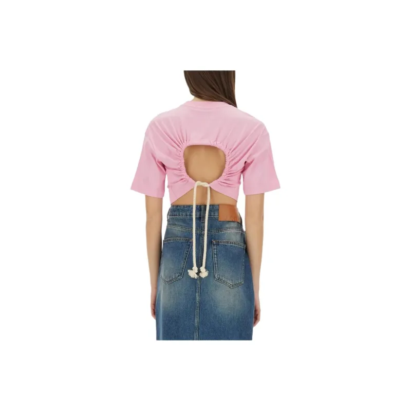 MSGM Tie detail Cropped T shirt-1