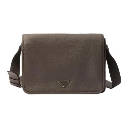 PRADA Cow Leather Shoulder Bag Men's Bamboo Gray