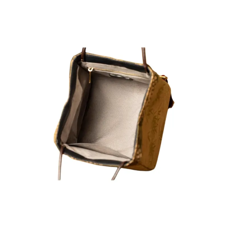 Shanghai Story Mulberry Silk Xiangyun Gauze Handbag Medium Size Women's New Yellow Green/Rusty Red-7