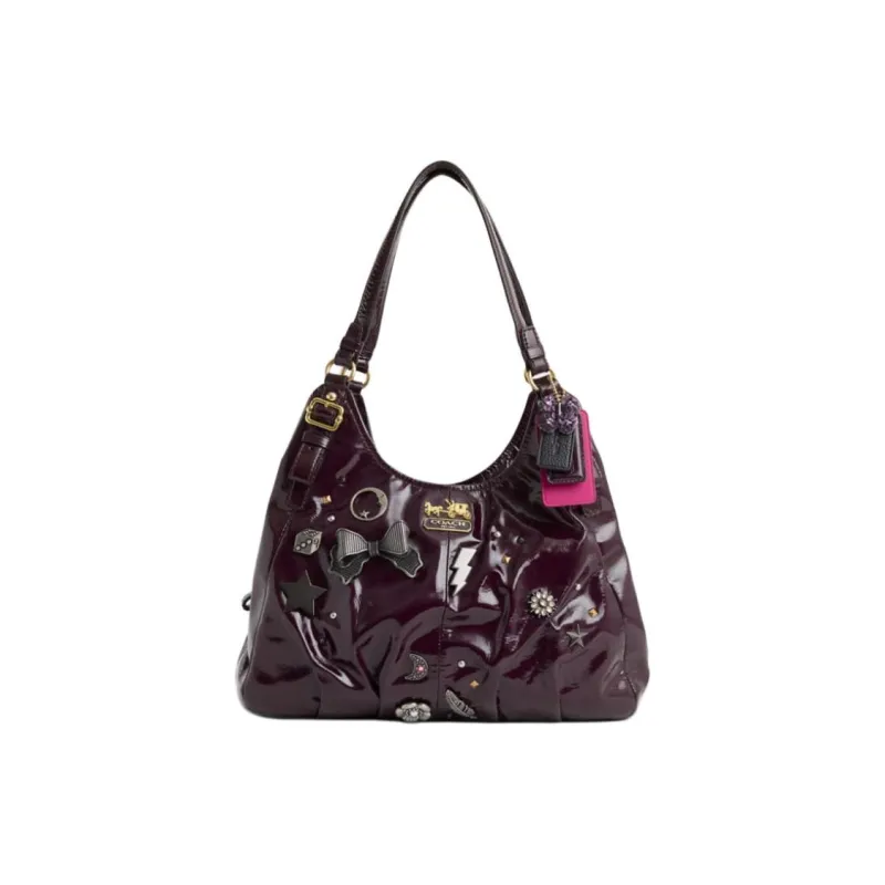 COACH Maggie Leather Handbag, Shoulder Bag Large Size Women's Eggplant Purple-0