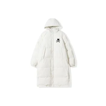 Tokidoki Letter Geometric Pattern Hooded Loose Fit Thickened Long Puffer Jacket Unisex