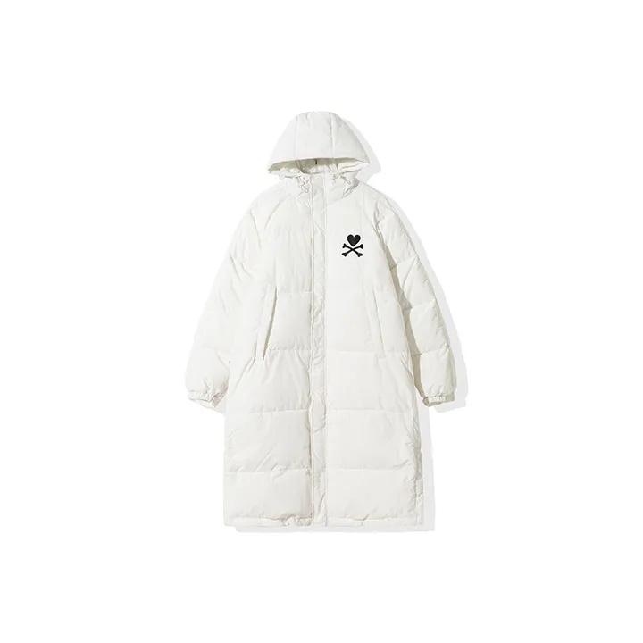 Tokidoki Letter Geometric Pattern Hooded Loose Fit Thickened Long Puffer Jacket Unisex-5