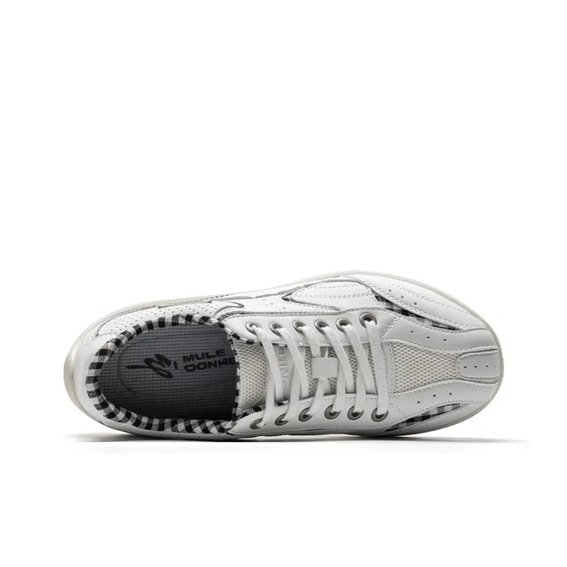 Mule Donkey Lightweight Low Top Casual Shoes Unisex White Plaid-4