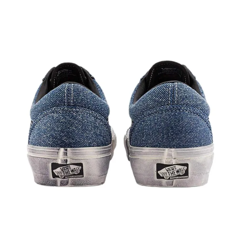 Vans Skate Old School Anti Slip Wear Resistant Low Top Skateboard Shoes Unisex Blue-4