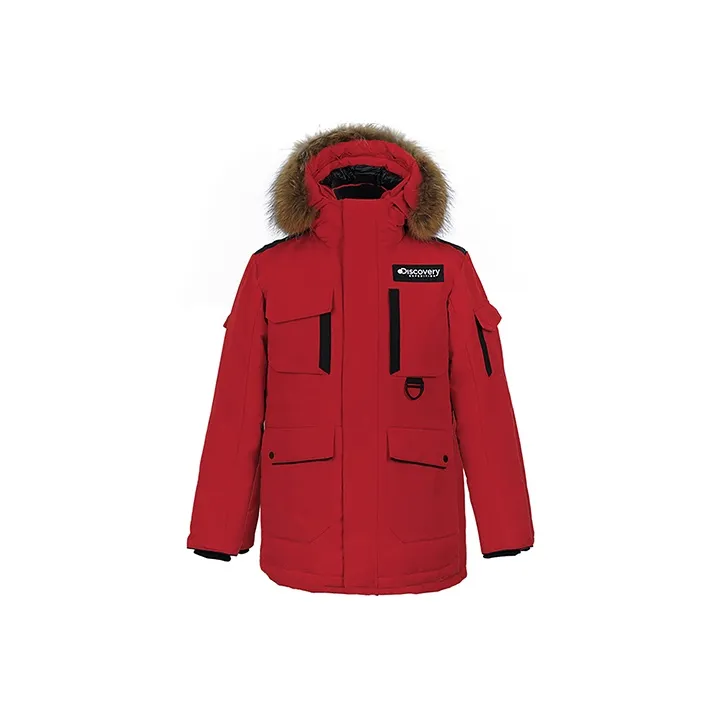 Discovery Expedition Solid Color Letters Detachable Hood Thickened Mid Length Down Jacket Men's-0