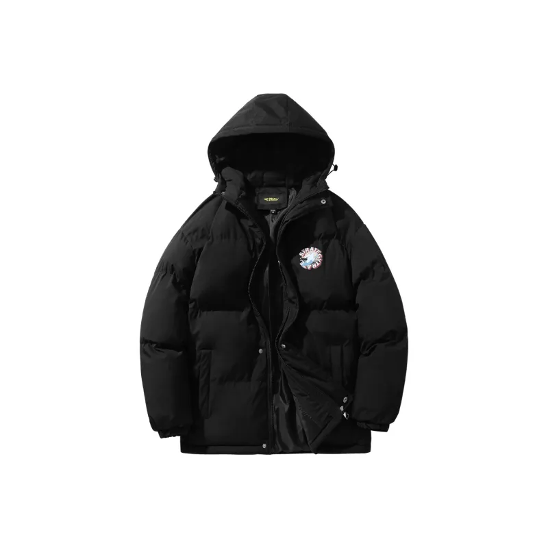 NGC STRATEGY Letter Solid Color Hooded Loose Fit Thickened Puffer Jacket Unisex-0