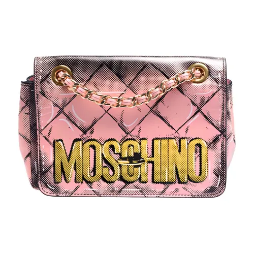 MOSCHINO Shiny Cow Leather Crossbody Bag Shoulder Bag Women's Pink