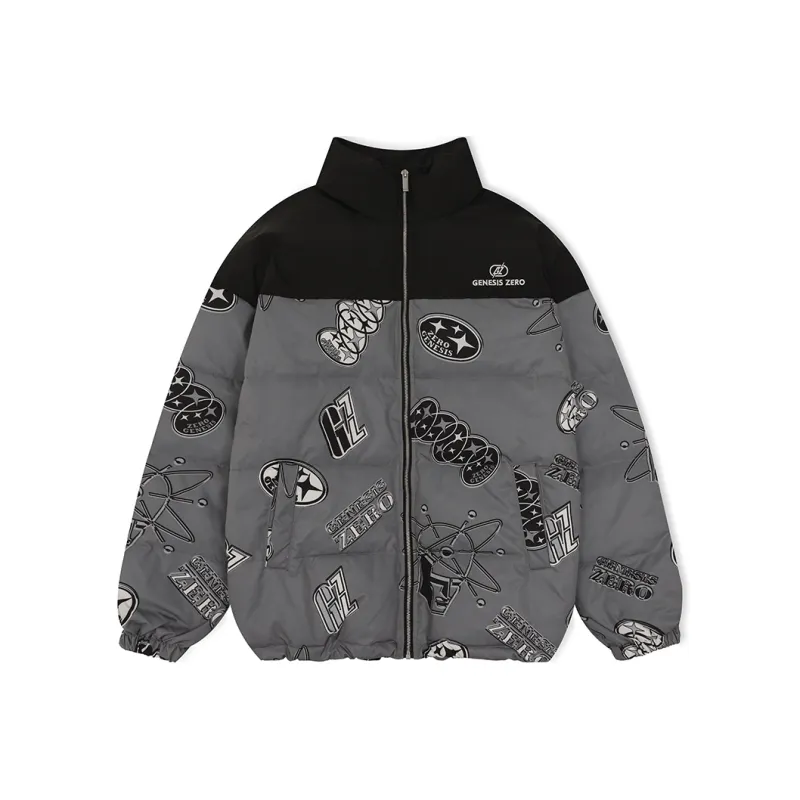 PCMY x Genesiszero Letter Geometric Pattern Stand Collar Loose Fit Thickened Puffer Jacket Unisex-5