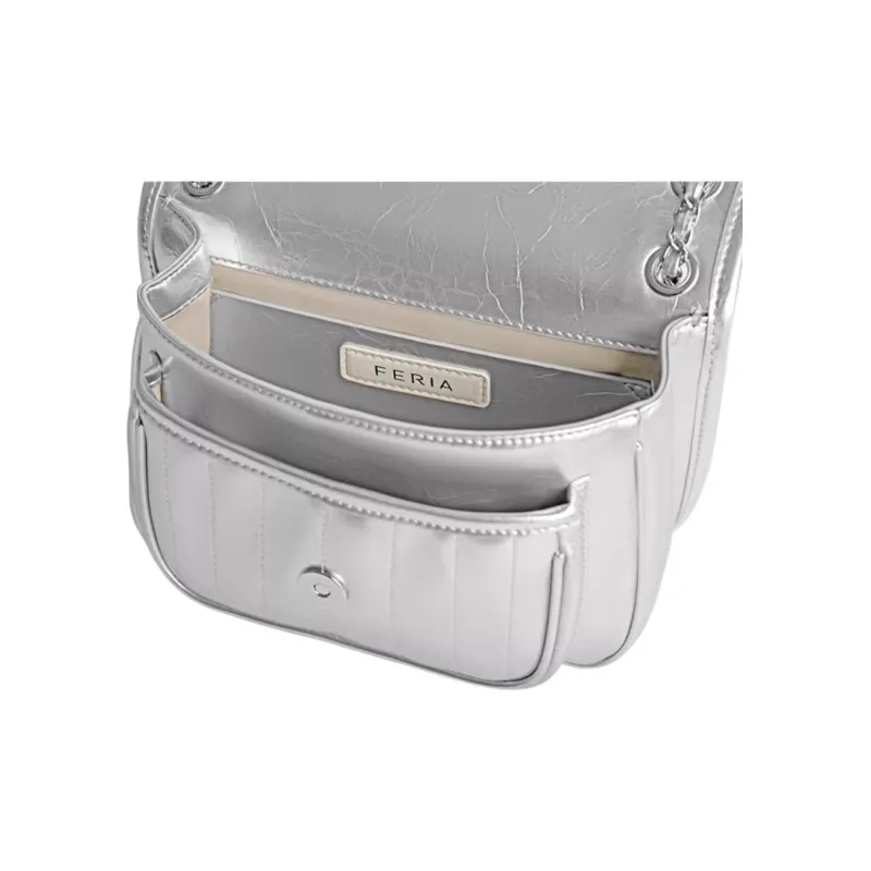 FERIA Cow Leather Messenger Bag, Crossbody Bag, Shoulder Bag Medium Size Women's Silver-3