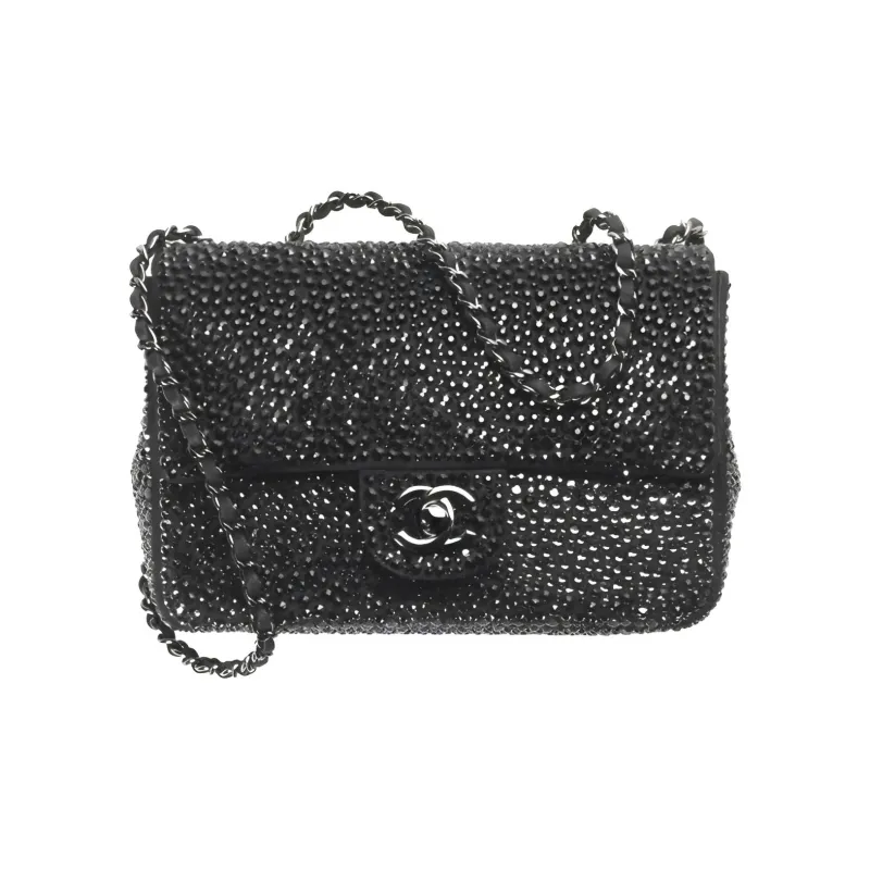 CHANEL Classic Flap CF Rhinestone Lambskin Handbag, Shoulder Bag, Crossbody Bag Trumpets Women's Black-1