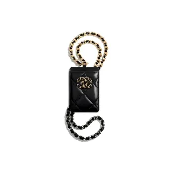 CHANEL 19Bag Lambskin & Metal Necklace Pouch Card Holder Women's Black