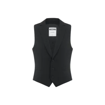 MOSCHINO SS24 Wool Twill Gilet Vest Men's Black