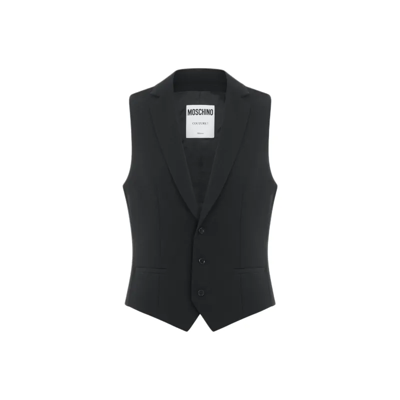 MOSCHINO SS24 Wool Twill Gilet Vest Men's Black-0