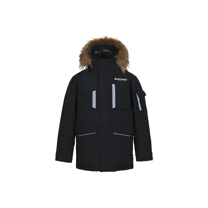 Discovery Expedition Solid Color Letters Detachable Hood Thickened Mid Length Down Jacket Men's-8