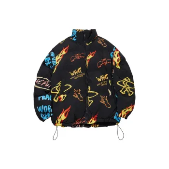 PJ's Vigor Hand Drawn Stand Collar Loose Fit Thickened Puffer Jacket Unisex