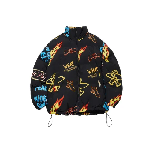 PJ's Vigor Hand Drawn Stand Collar Loose Fit Thickened Puffer Jacket Unisex