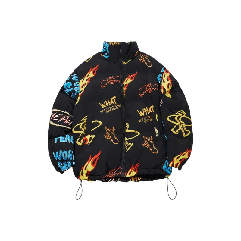 PJ's Vigor Hand Drawn Stand Collar Loose Fit Thickened Puffer Jacket Unisex-0