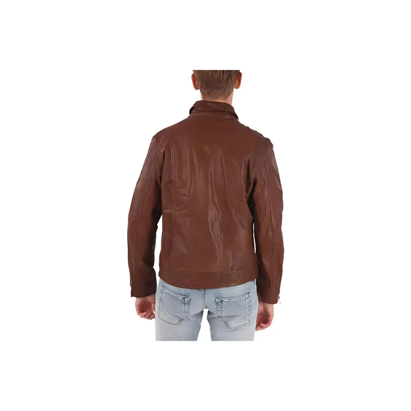 DIESEL Leather Jackets Men Brown-1