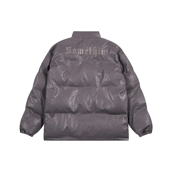 CHIGGALAB Letter Stand Collar Loose Fit Thickened Puffer Jacket Unisex-4