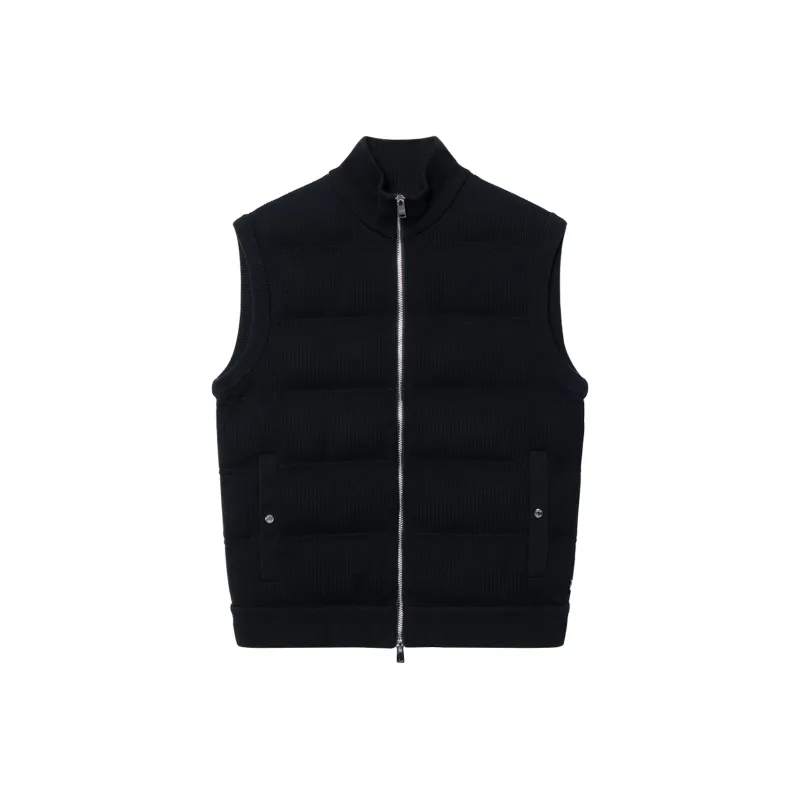 HUGO BOSS Regular Fit Gilet In A Ribbed Cotton Blend Vest Men's Black-0