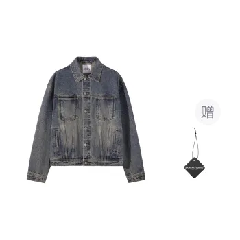 SANBAI STUDIO Denim Jacket Men's Vintage Yellow Mud