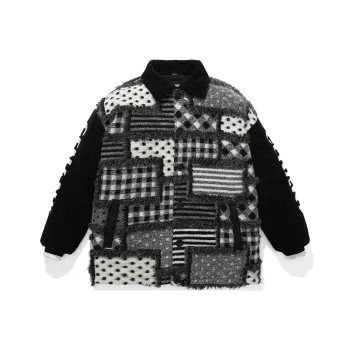 GENANX Letter Lapel Loose Fit Puffer Jacket Unisex Black Gray Color