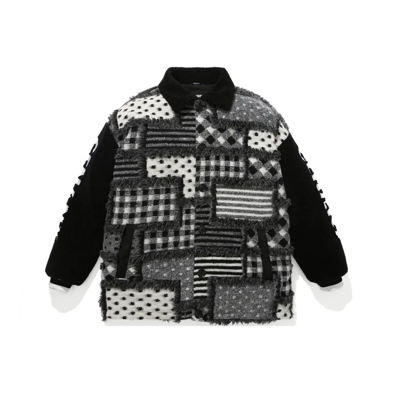 GENANX Letter Lapel Loose Fit Puffer Jacket Unisex Black Gray Color-0