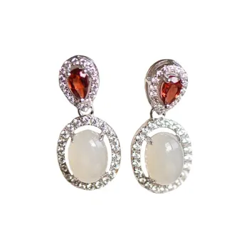 Jade Ink Love Hetian Jade Earrings White Jade Women's