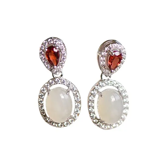 Jade Ink Love Hetian Jade Earrings White Jade Women's-0
