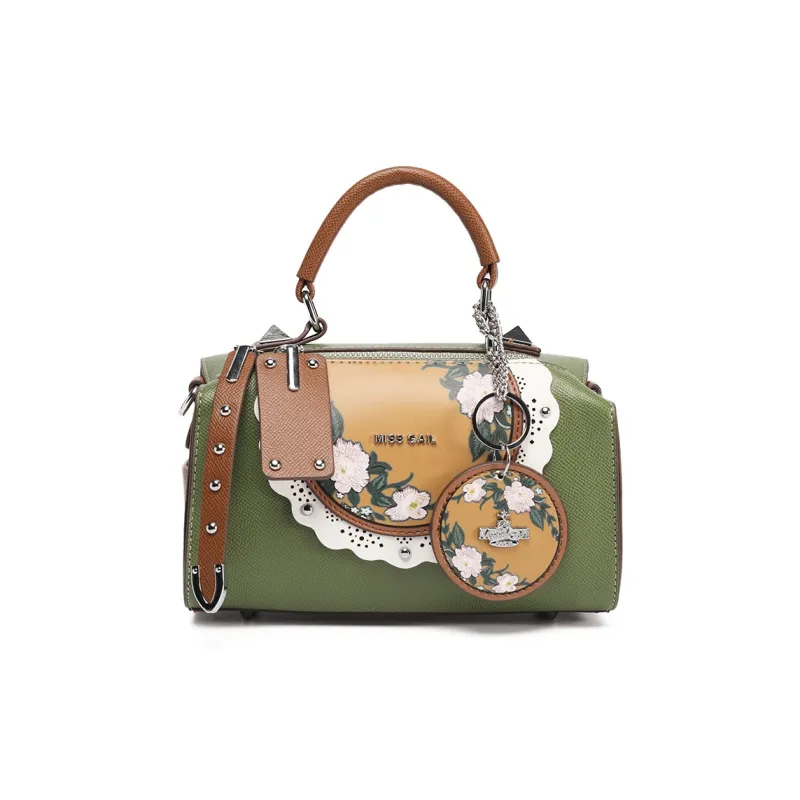 MISS GAIL Synthetic Leather Handbag Regular Women's Cross Grain Green/Cross Grain Purple-9