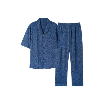Lan Miao Pajama Set Men's Navy Blue Pattern