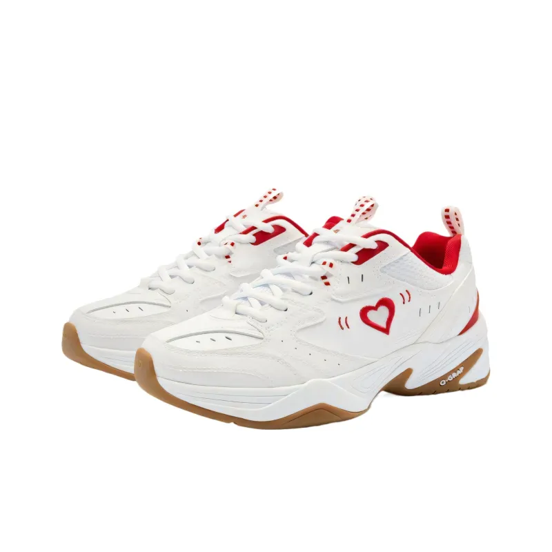 QIAODAN Source born Abrasion Resistant Cushioning Waterproof Low Top Chunky Sneakers Women's White Koi Red-2