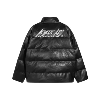 PCMY x Genesiszero Solid Color Letters Stand Collar Loose Fit Puffer Jacket Unisex