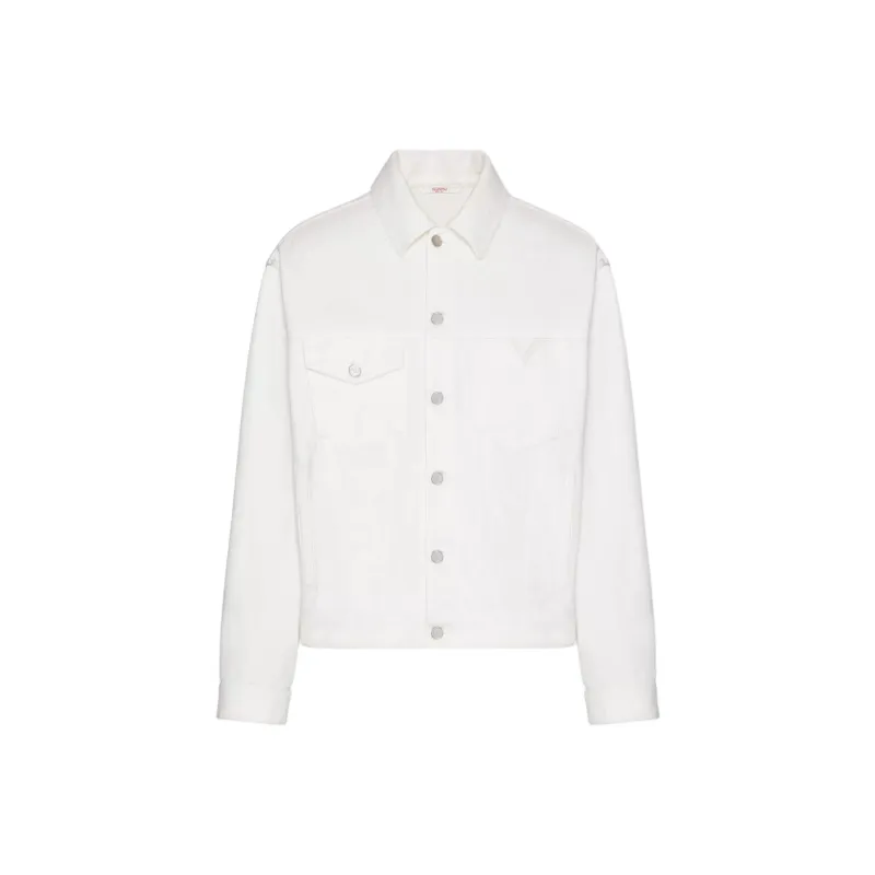 Valentino Buttoned Logo Plaque Denim Jacket-0