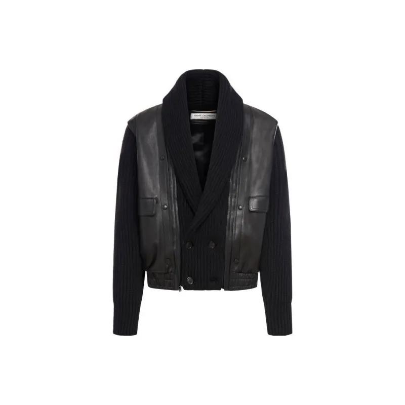 SAINT LAURENT Shawl neck Panelled Leather Jacket-0