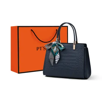 PT'SON Cow Leather Handbag, Shoulder Bag, Crossbody Bag, Birkin Bag Large Size Women's Blue