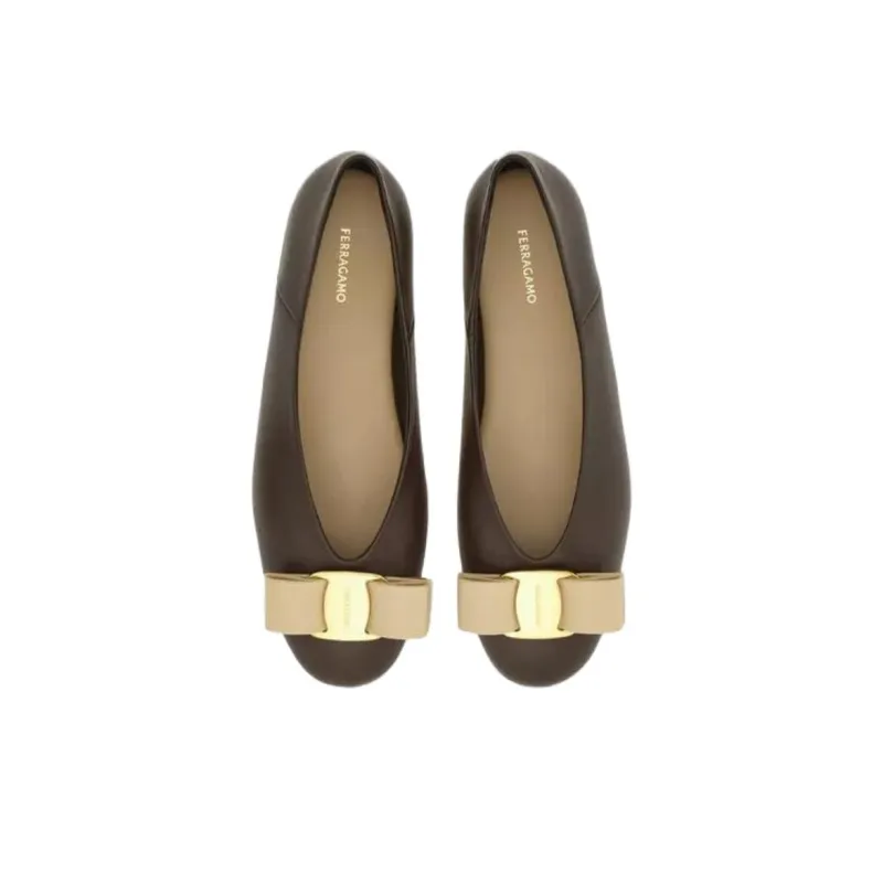 FERRAGAMO Vara Casual Single Shoes Women's Brown-3