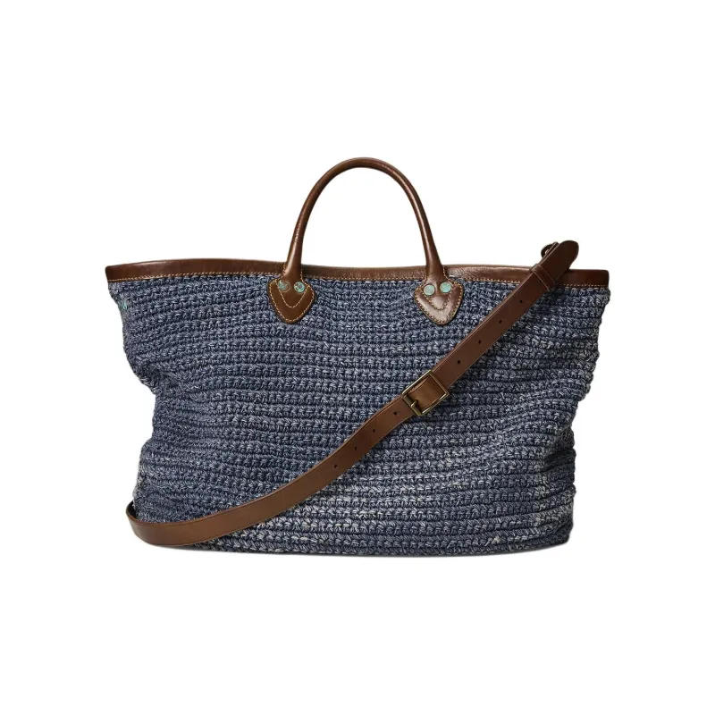Polo Ralph Lauren Jute Tote Bag, Shopping Bag, Shoulder Bag, Handbag Men's Indigo & Brown-2