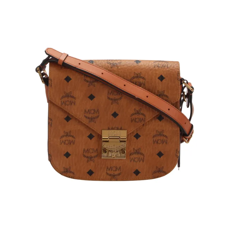 MCM Patricia Visetos Canvas Saddle Bag, Shoulder Bag, Crossbody Bag Mini Women's Cognac-0