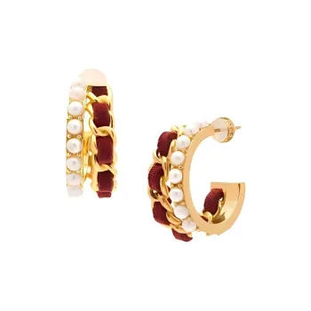 Oups! Plaid Enchantment Collection 925 Sterling Silver Double Charm Dance Partner Hoop Earrings, Box Women's